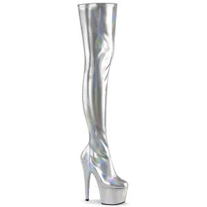 ADORE-3000HWR Pleaser Shoes Silver Stretchy Thigh High Boot