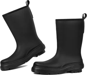 DKSUKO Women's Mid Calf Rain Boots Thick Sole Garden Boots Waterproof Knee-high Boots