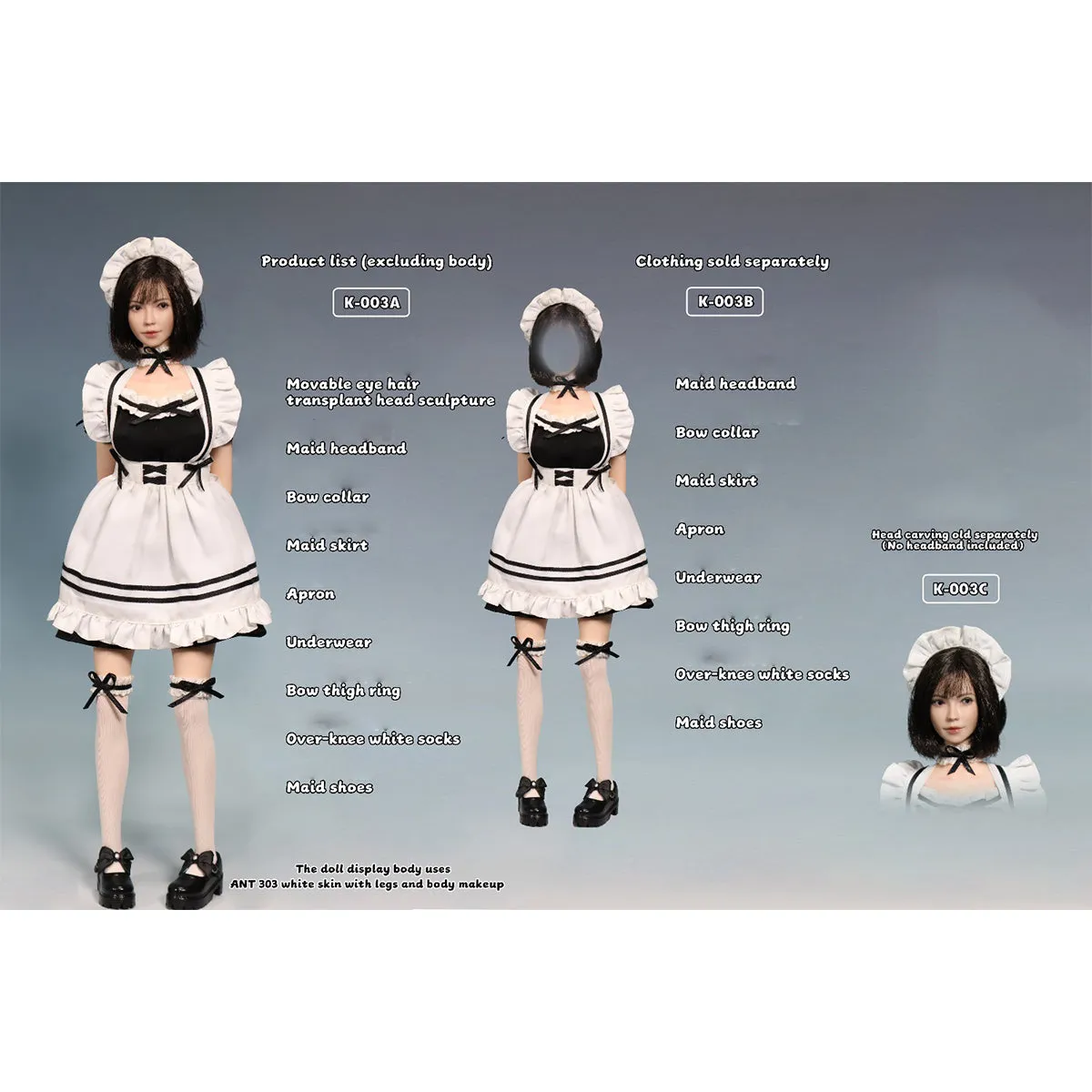 HiPlay JKTOYS, Fukada Maid, Single Movable Eyes Head Sculpture & Costume, 1/6 Scale For 12 Inches Figure