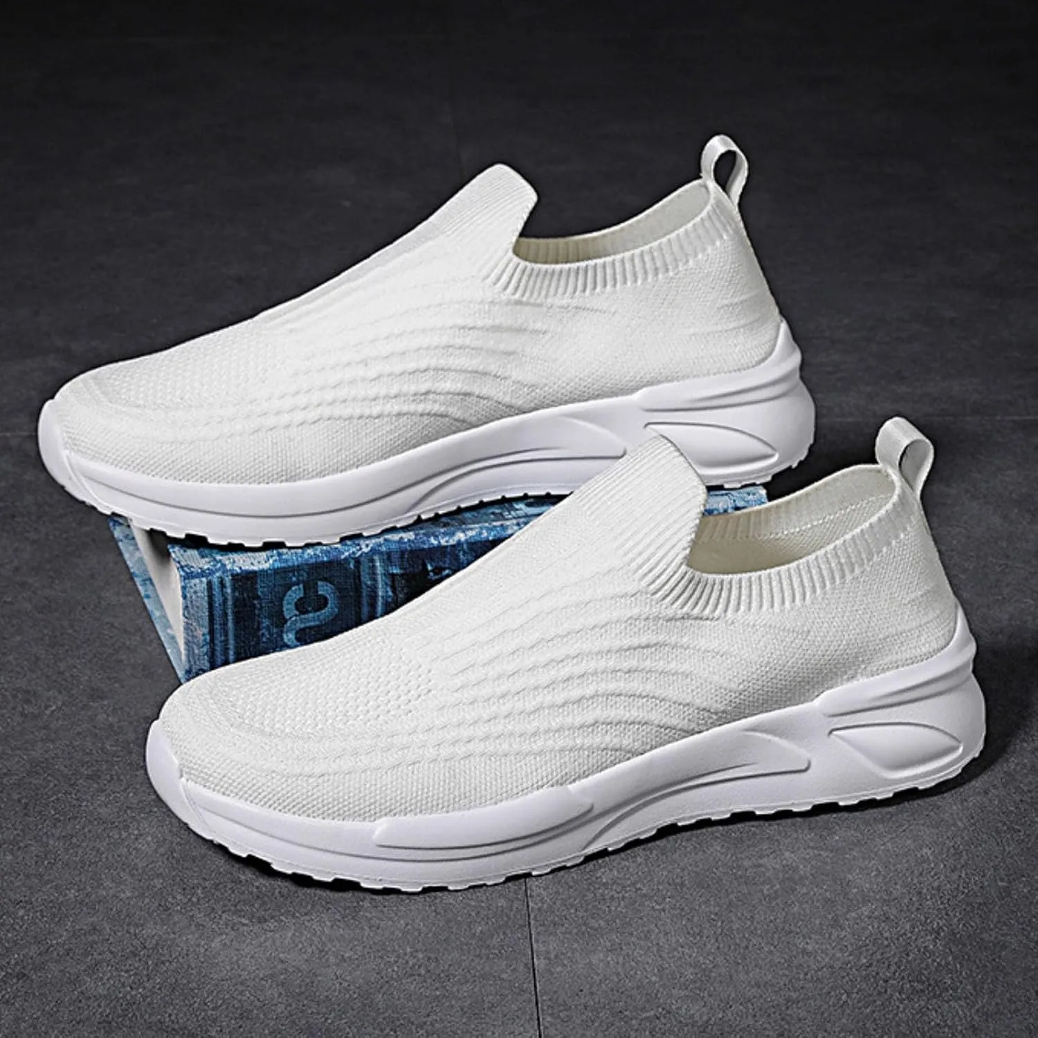 Men Solid Color Mesh Slip On Casual Shoes Comfortable Breathable Soft Sole Round Sneaker Laces for Men