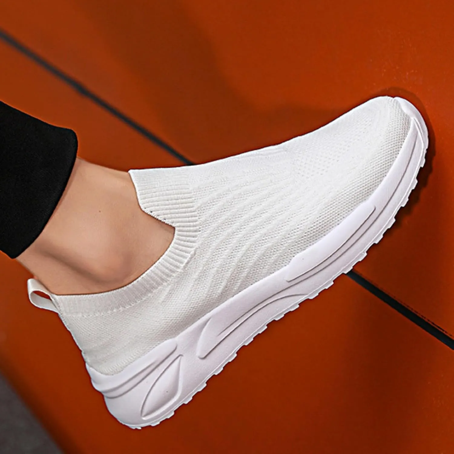 Men Solid Color Mesh Slip On Casual Shoes Comfortable Breathable Soft Sole Round Sneaker Laces for Men