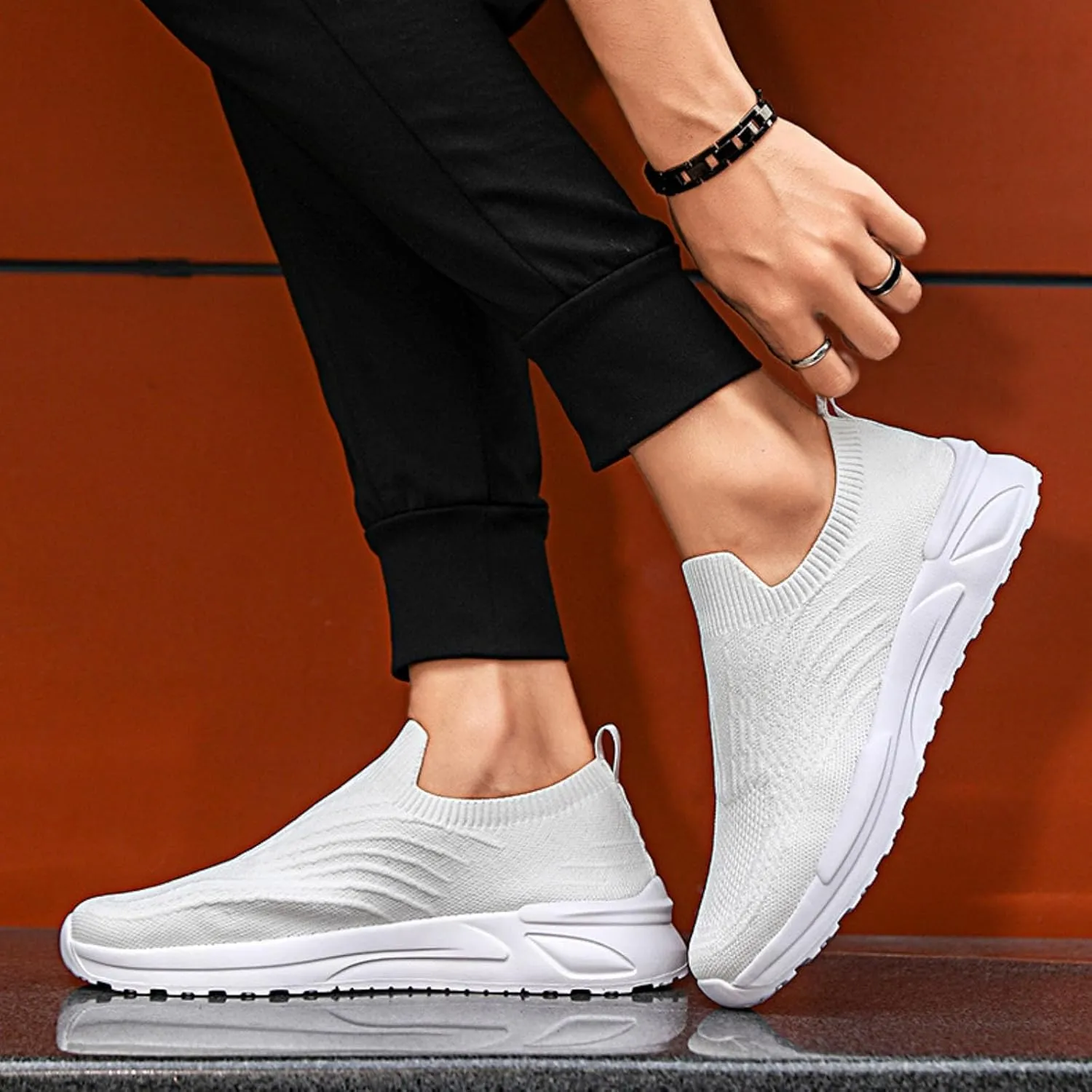 Men Solid Color Mesh Slip On Casual Shoes Comfortable Breathable Soft Sole Round Sneaker Laces for Men