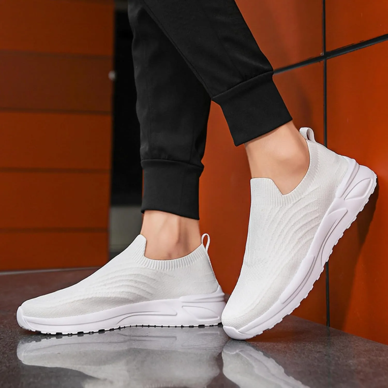 Men Solid Color Mesh Slip On Casual Shoes Comfortable Breathable Soft Sole Round Sneaker Laces for Men