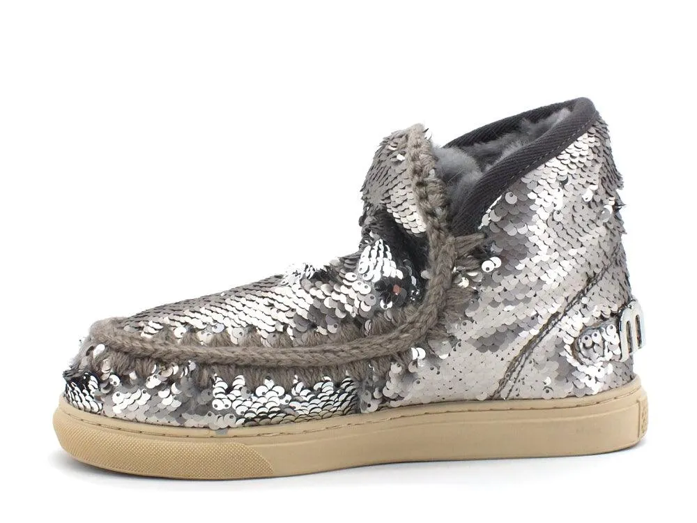 MOU Eskimo Sneaker Big Metal Logo Stivale Pelo Pailettes Sequins Gun Metal MU.FW111008G