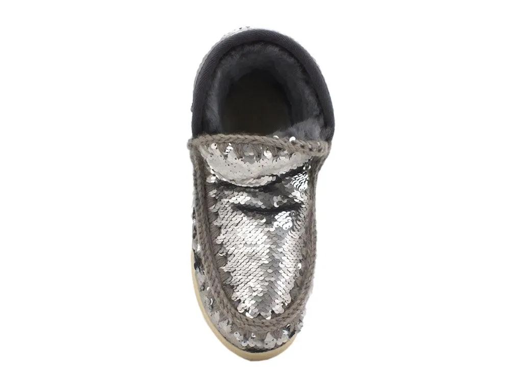 MOU Eskimo Sneaker Big Metal Logo Stivale Pelo Pailettes Sequins Gun Metal MU.FW111008G