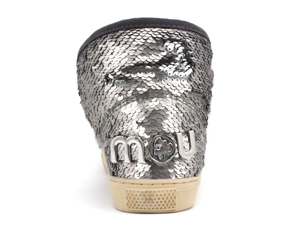 MOU Eskimo Sneaker Big Metal Logo Stivale Pelo Pailettes Sequins Gun Metal MU.FW111008G