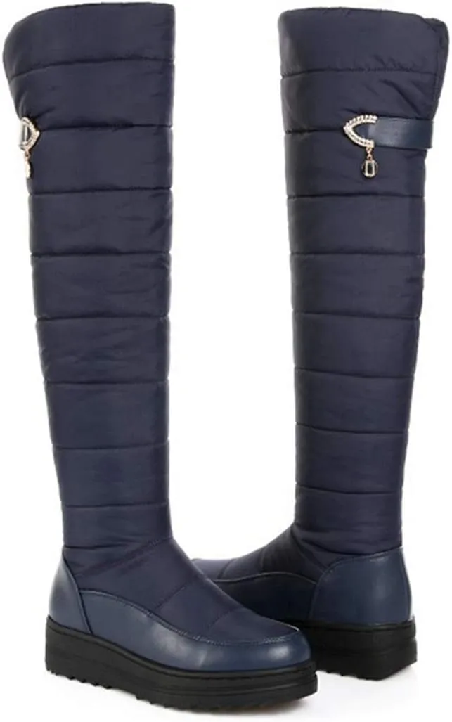 VOKLIN Women's Winter Over The Knee Thigh High Snow Boots Waterproof Rain Fur Lined Warm Wide Calf Snow Boot