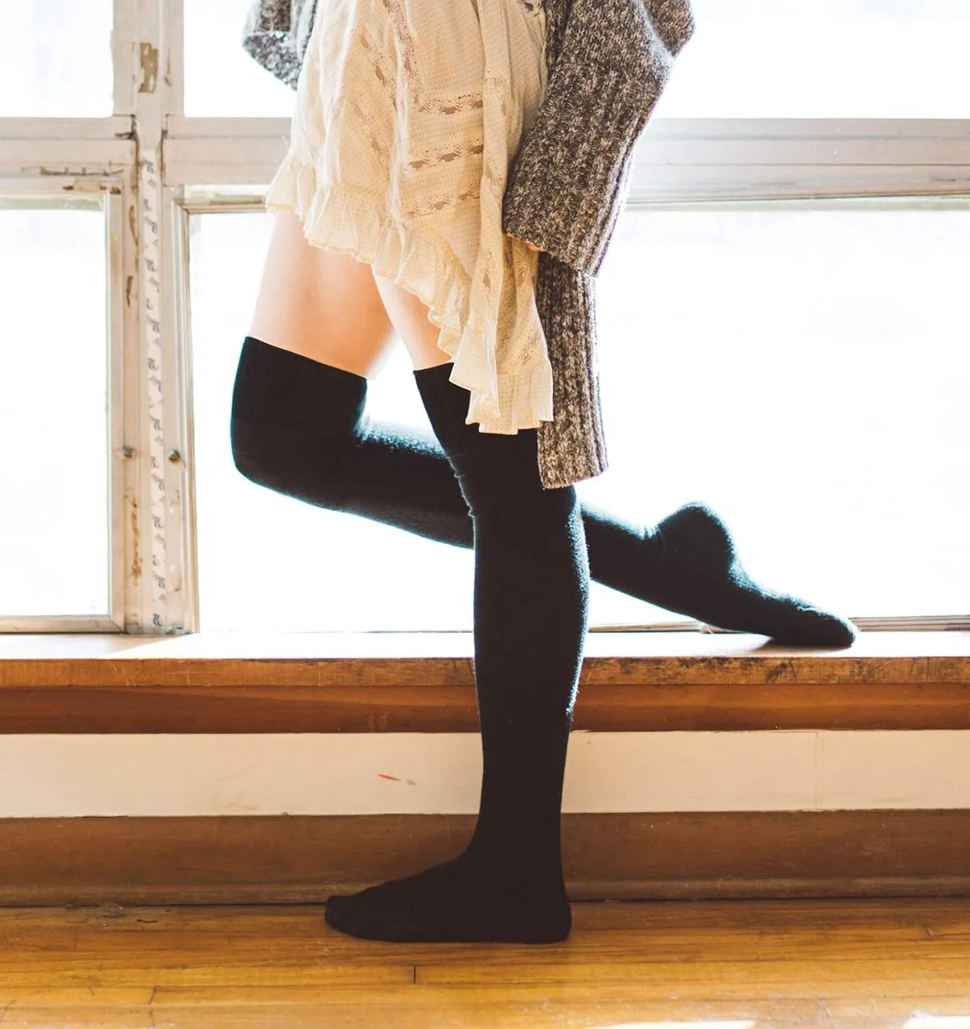 Women Thigh High Socks Extra Long Cotton Knit Warm Thick Tall Long Boot Stockings Leg Warmers