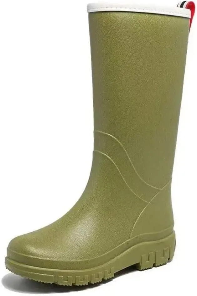 Women's Knee-High High Top Rain Boots Thick Sole Block Heel Non Slip Waterproof Kitchen Work Garden Boots