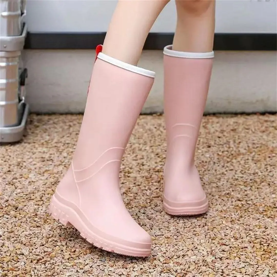 Women's Knee-High High Top Rain Boots Thick Sole Block Heel Non Slip Waterproof Kitchen Work Garden Boots
