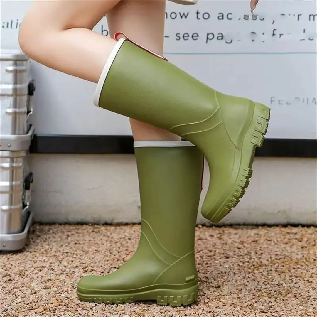 Women's Knee-High High Top Rain Boots Thick Sole Block Heel Non Slip Waterproof Kitchen Work Garden Boots